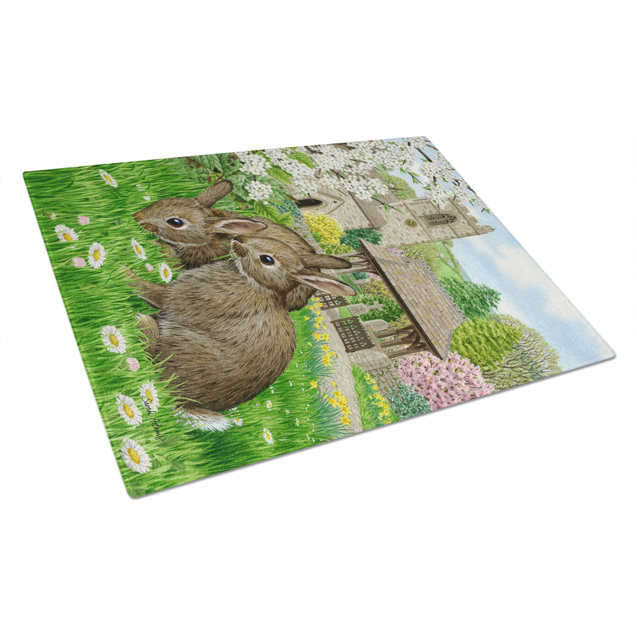 Carolines Treasures ASA2023LCB Leveret Bunny Rabbit Glass Cutting Board Large, 12H x 16W, multicolor