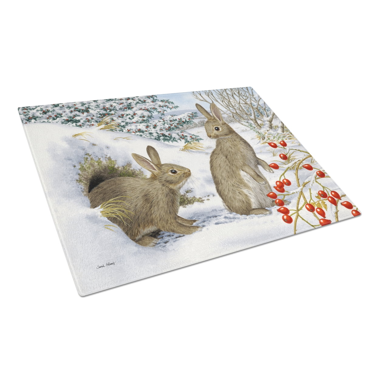 Carolines Treasures ASA2181LCB Winter Rabbits Glass Cutting Board Large, 12H x 16W, multicolor