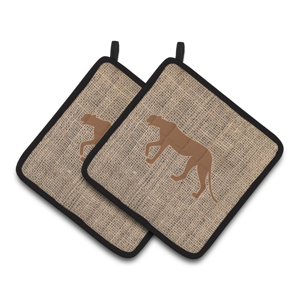 Carolines Treasures BB1004-BL-BN-PTHD Leopard Faux Burlap and Brown Pair of Pot Holders , 7.5HX7.5W, multicolor