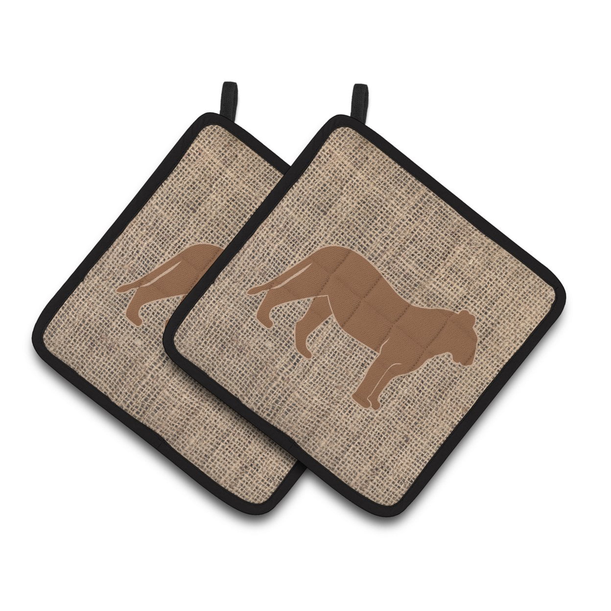 Carolines Treasures BB1010-BL-BN-PTHD Tiger Faux Burlap and Brown Pair of Pot Holders , 7.5HX7.5W, multicolor