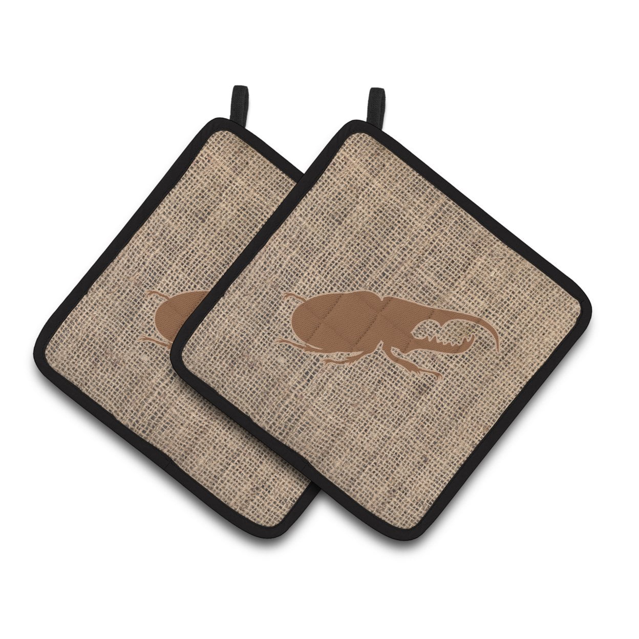 Carolines Treasures BB1056-BL-BN-PTHD Beetle Faux Burlap and Brown Pair of Pot Holders 7.5HX7.5W multicolor