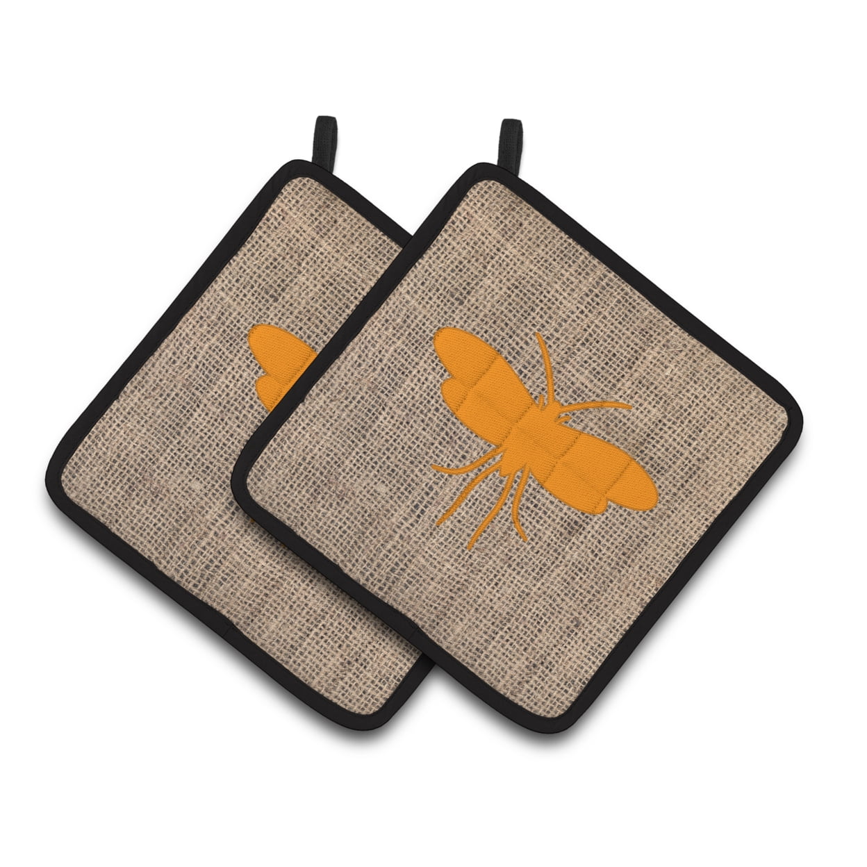 Carolines Treasures BB1058-BL-OR-PTHD Moth Faux Burlap and Orange Pair of Pot Holders , 7.5HX7.5W, multicolor