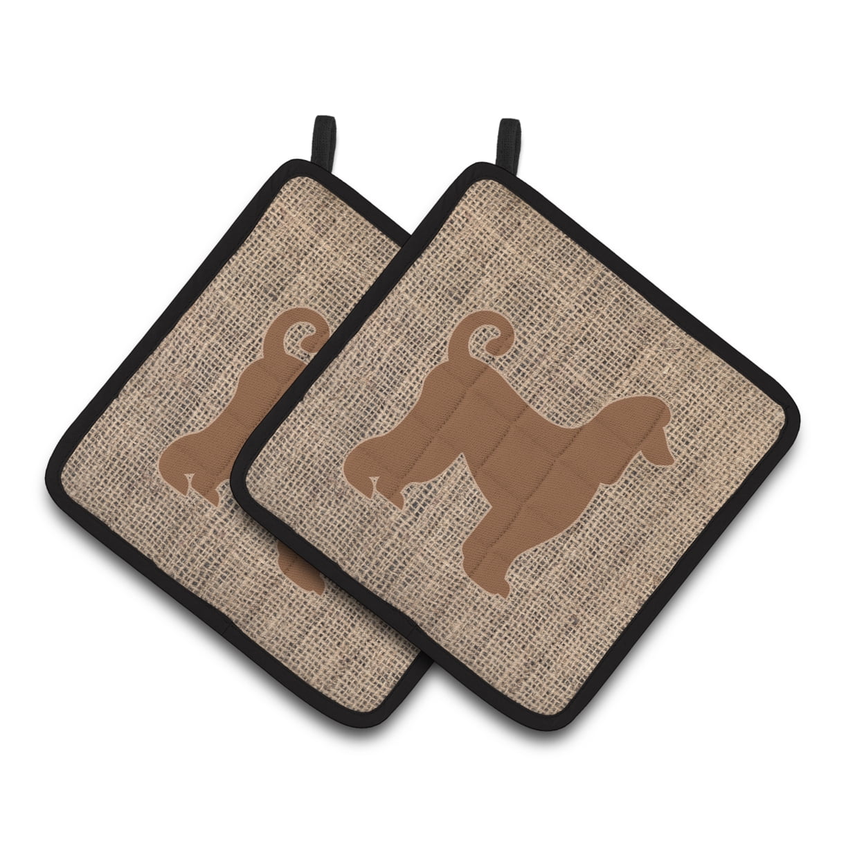 Afghan Hound Faux Burlap and Brown Pair of Pot Holders