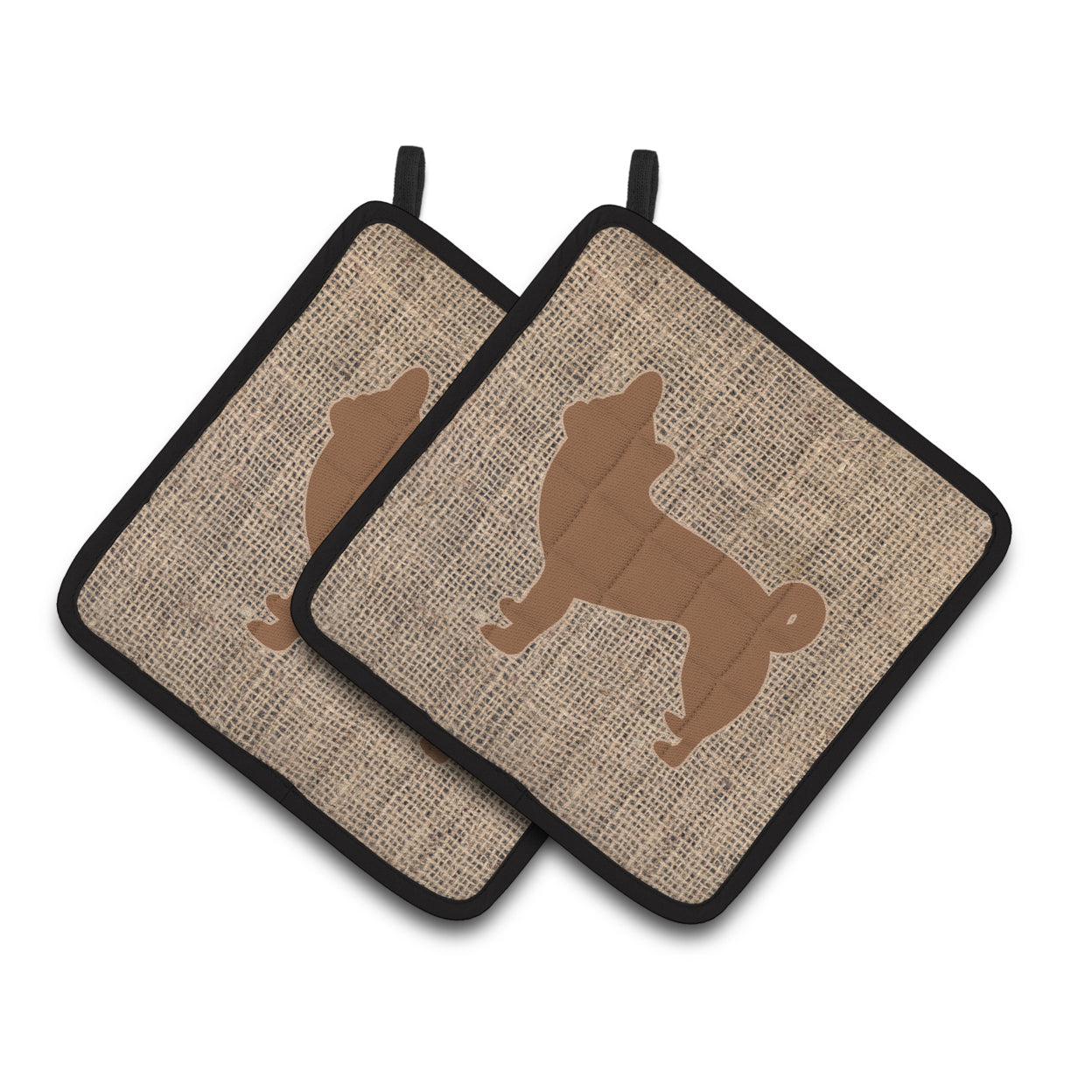 Chihuahua Faux Burlap and Brown Pair of Pot Holders