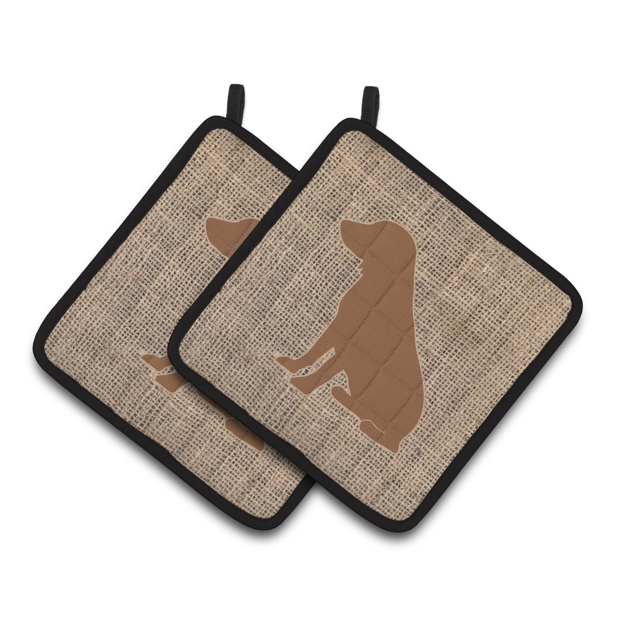 Boykin Spaniel Faux Burlap and Brown Pair of Pot Holders