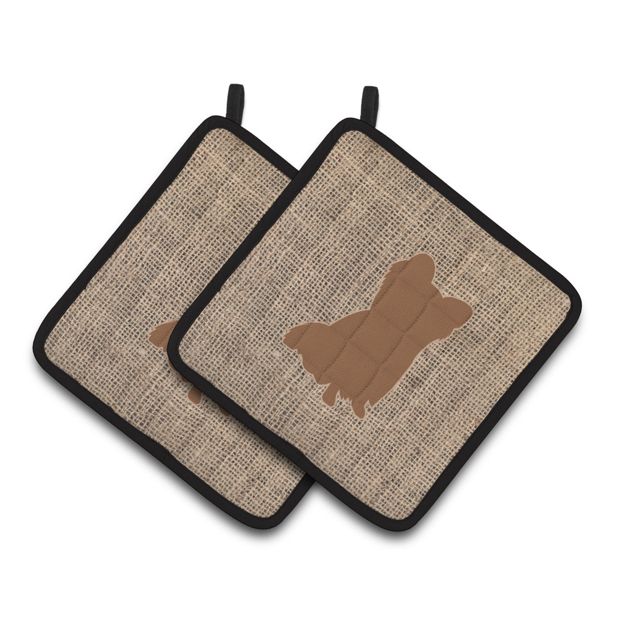 Carolines Treasures BB1115-BL-BN-PTHD Chihuahua Faux Burlap and Brown Pair of Pot Holders , 7.5HX7.5W, multicolor