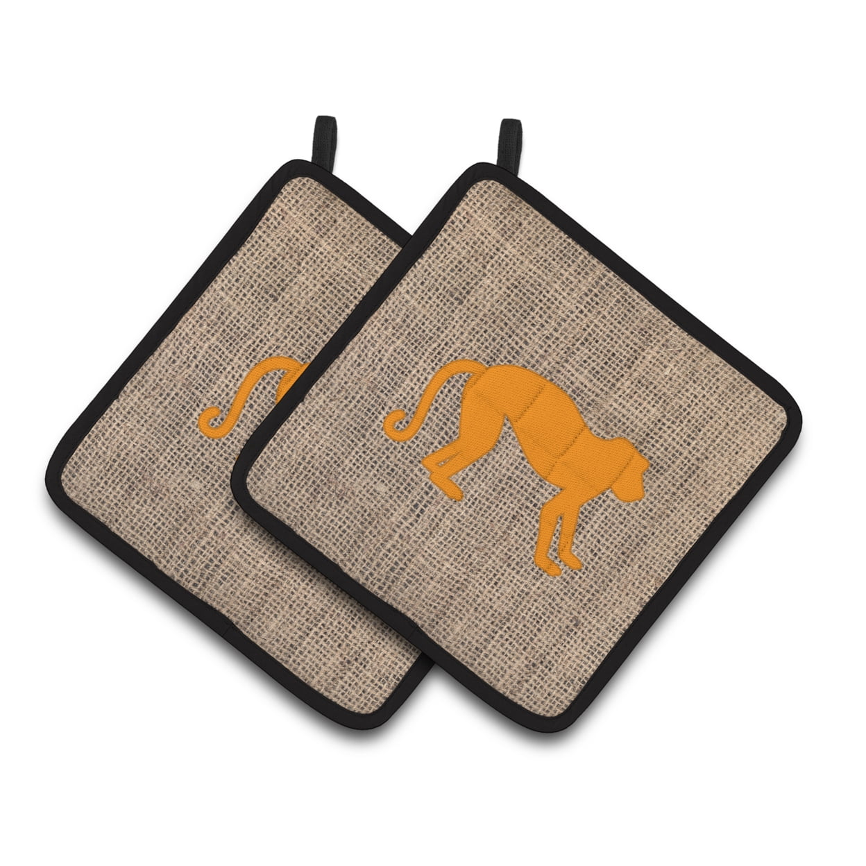 Carolines Treasures BB1128-BL-OR-PTHD Monkey Faux Burlap and Orange Pair of Pot Holders 7.5HX7.5W multicolor