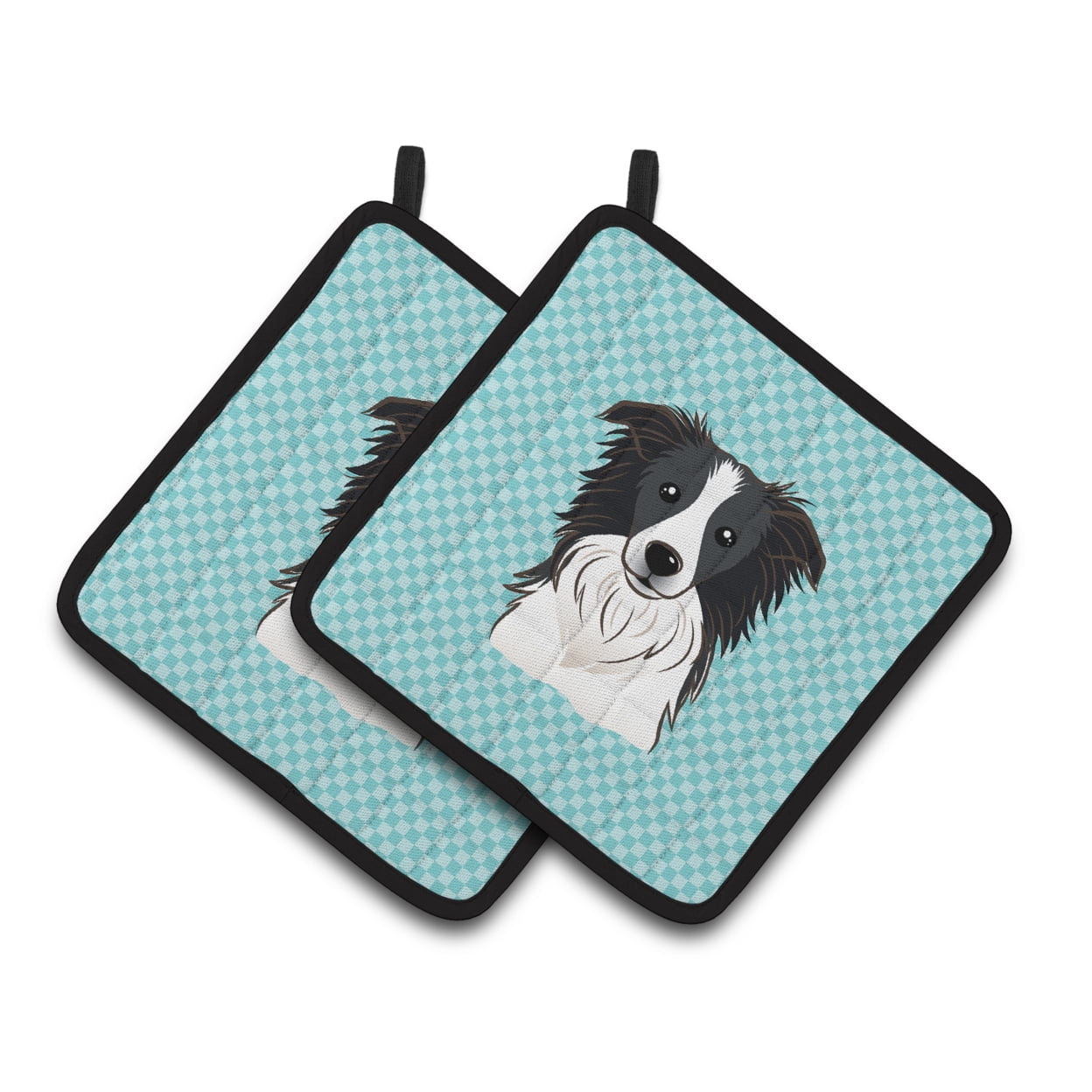 Carolines Treasures BB1179PTHD Checkerboard Blue Border Collie Pair of Pot Holders , 7.5HX7.5W, multicolor