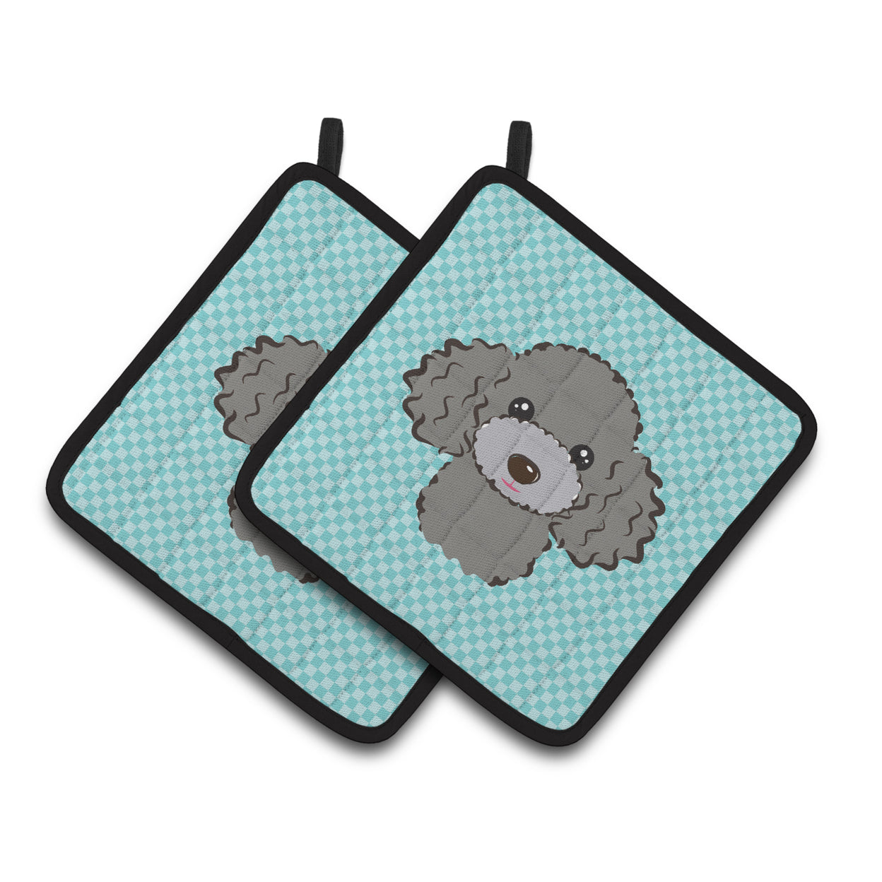 Carolines Treasures BB1197PTHD Checkerboard Blue Silver Gray Poodle Pair of Pot Holders, 7.5 x 3 x 7.5 in.