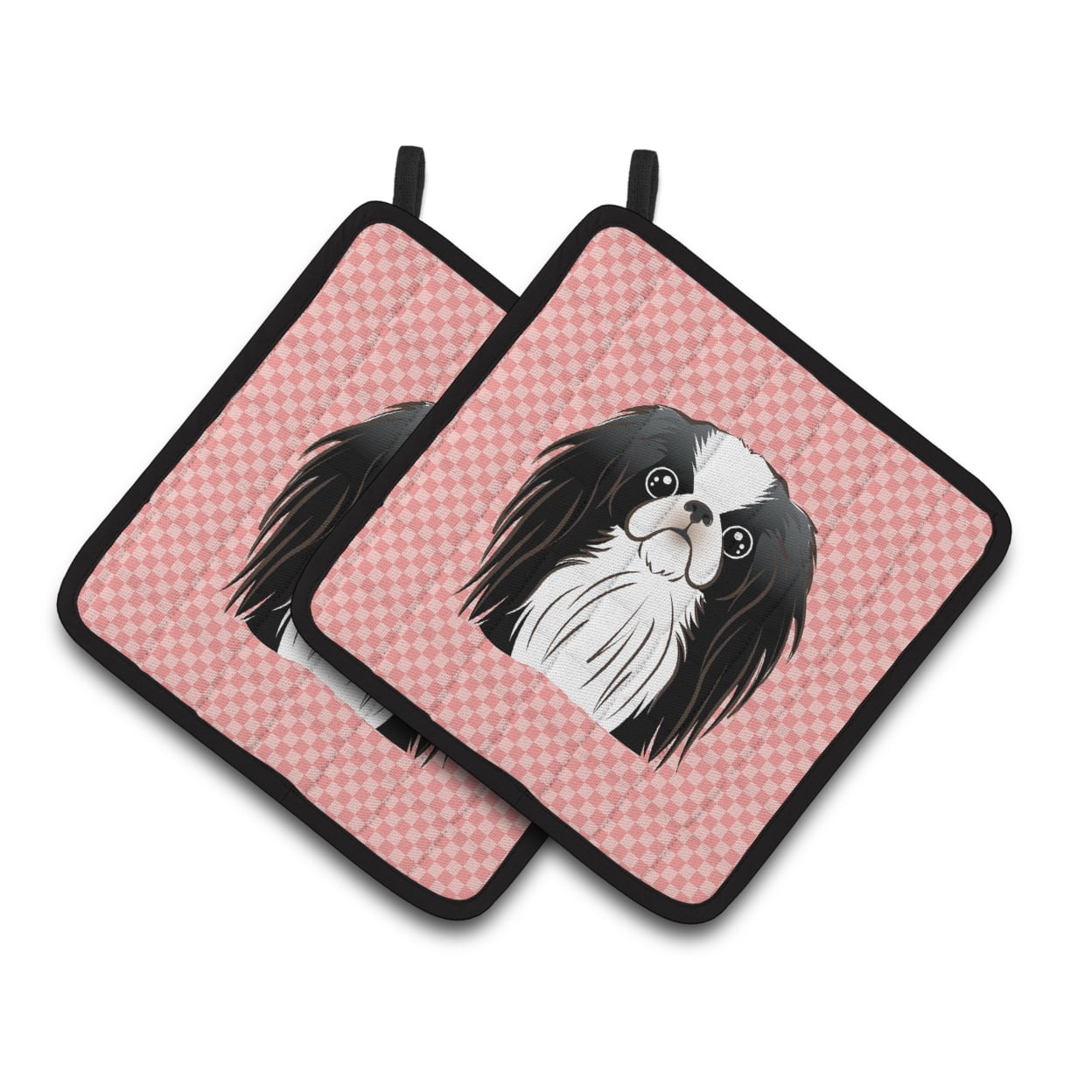 Carolines Treasures BB1230PTHD Checkerboard Pink Japanese Chin Pair of Pot Holders , 7.5HX7.5W, multicolor