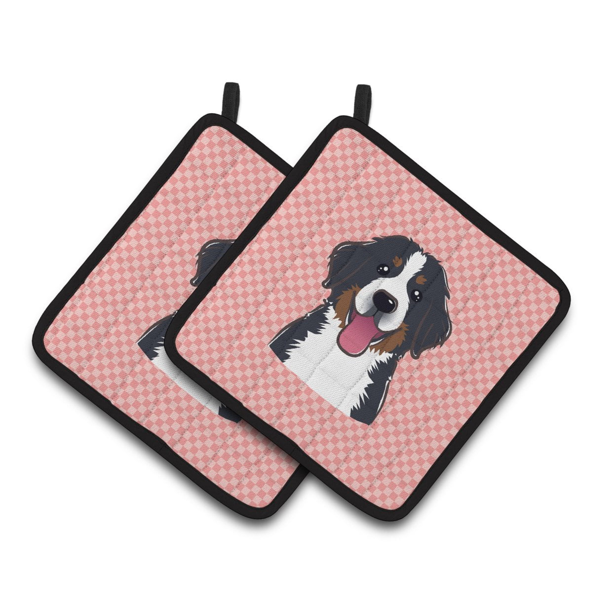 Carolines Treasures BB1237PTHD Checkerboard Pink Bernese Mountain Dog Pair of Pot Holders , 7.5HX7.5W, multicolor