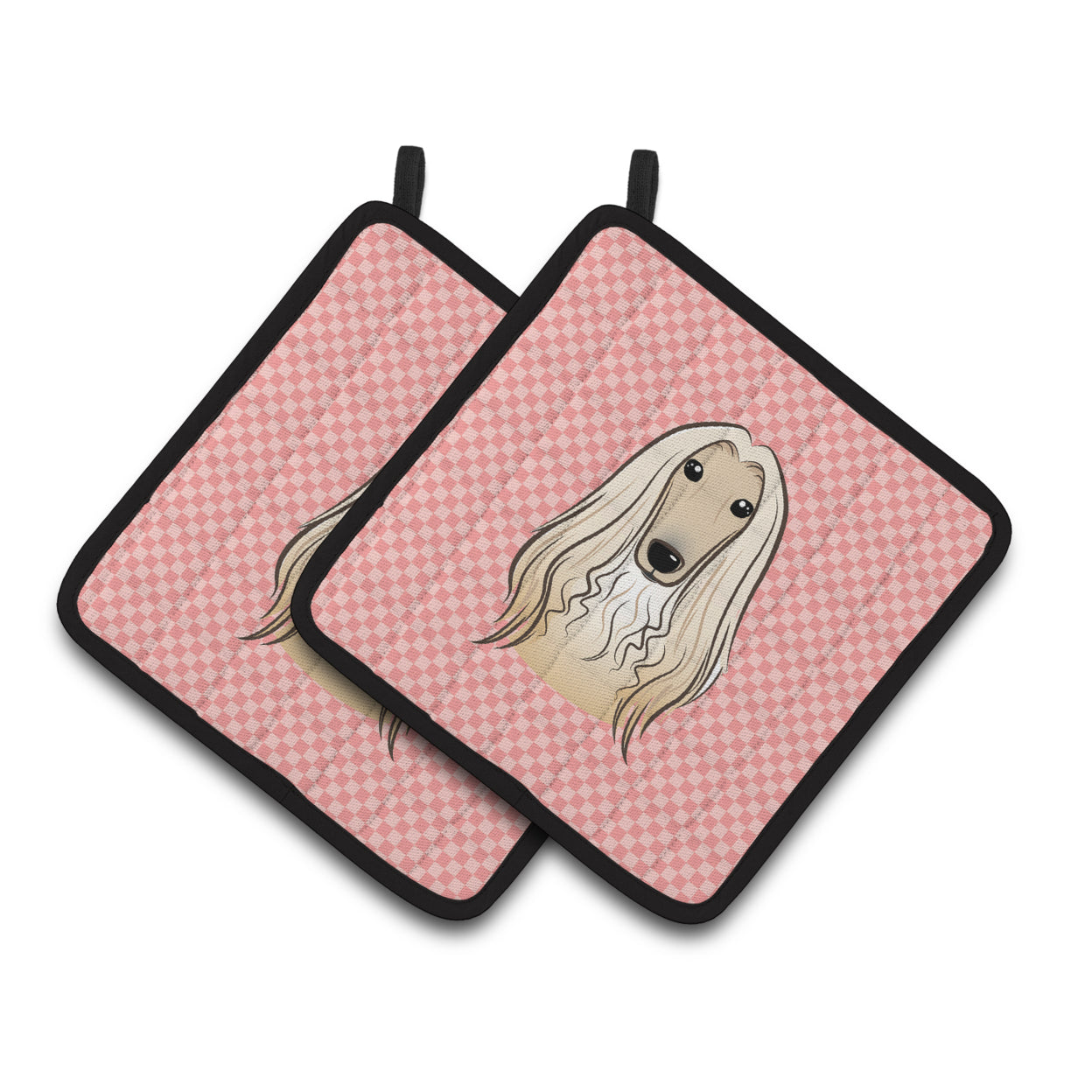 Carolines Treasures BB1244PTHD Checkerboard Pink Afghan Hound Pair of Pot Holders , 7.5HX7.5W, multicolor