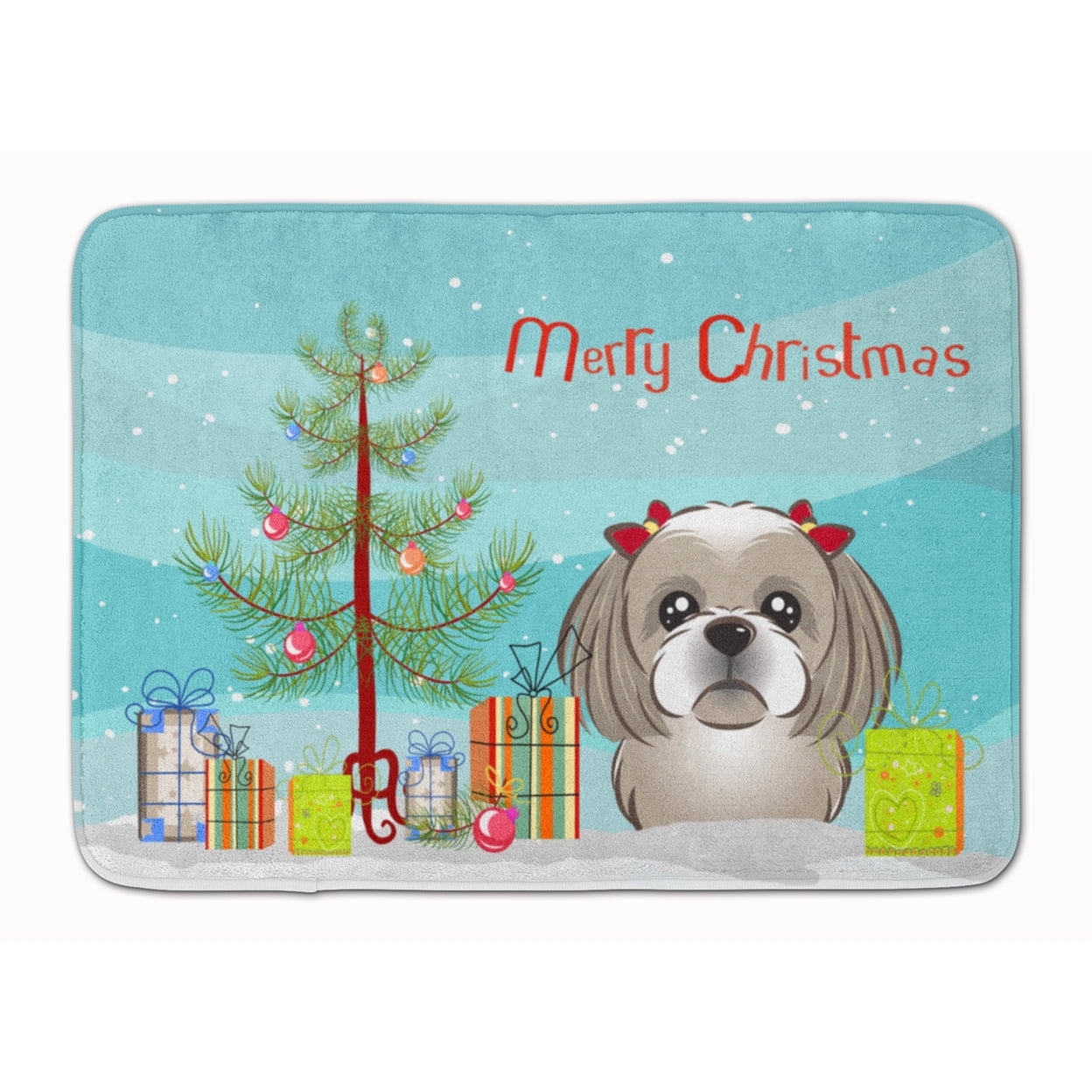 Carolines Treasures BB1622RUG Christmas Tree and Gray Silver Shih Tzu Machine Washable Memory Foam Mat 19 X 27"