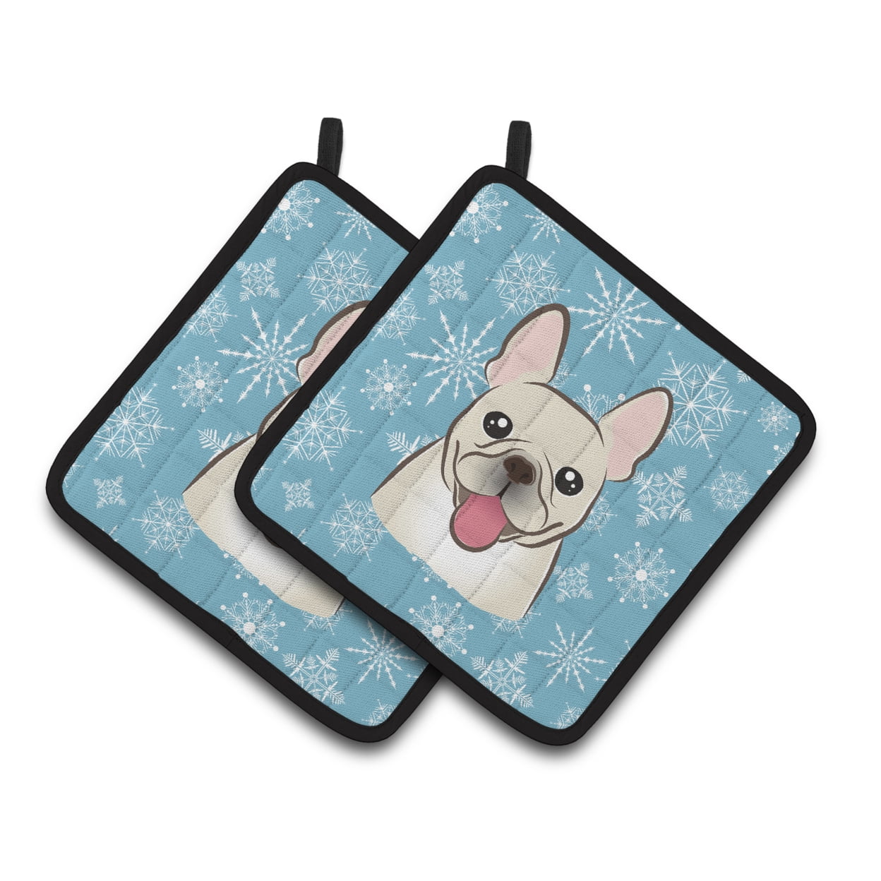 Carolines Treasures BB1672PTHD Snowflake French Bulldog Pair of Pot Holders , 7.5HX7.5W, multicolor