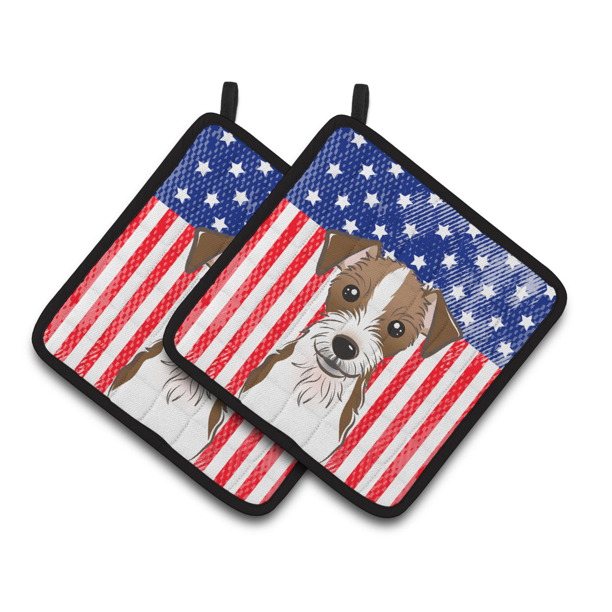 Carolines Treasures BB2132PTHD Flag and Jack Russell Terrier Pair of Pot Holders , 7.5HX7.5W, multicolor