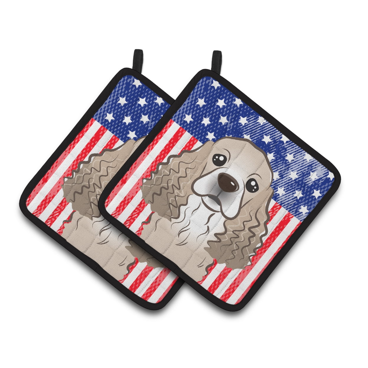 Carolines Treasures BB2146PTHD Flag and Cocker Spaniel Pair of Pot Holders , 7.5HX7.5W, multicolor