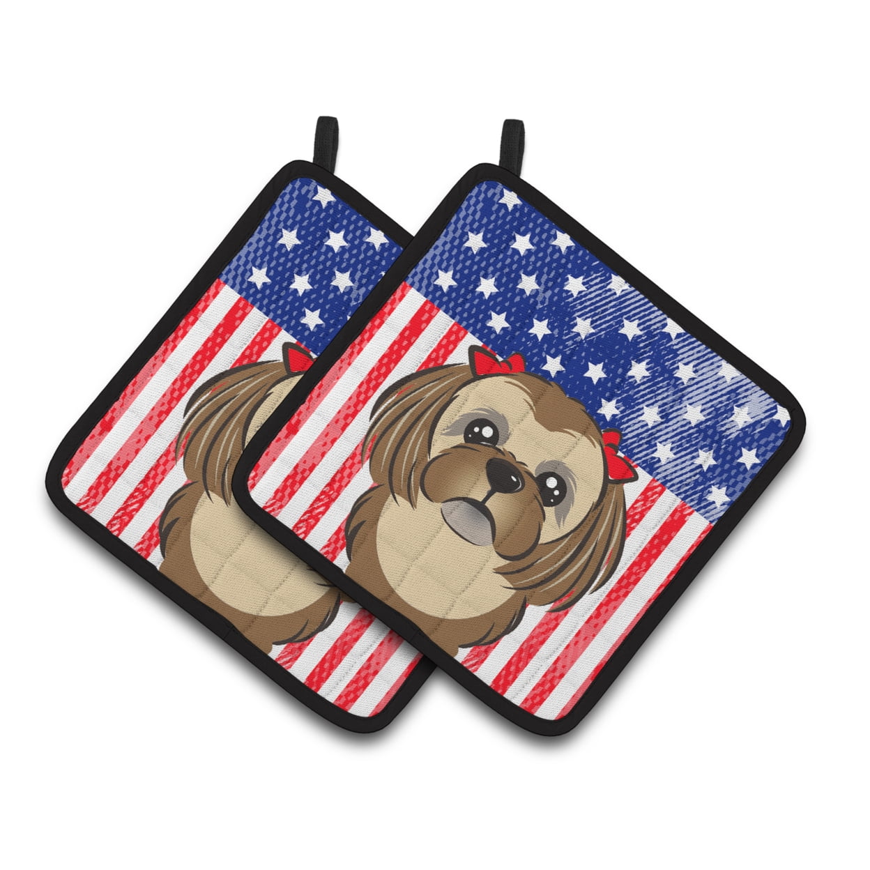Carolines Treasures BB2179PTHD Flag and Chocolate Brown Shih Tzu Pair of Pot Holders , 7.5HX7.5W, multicolor