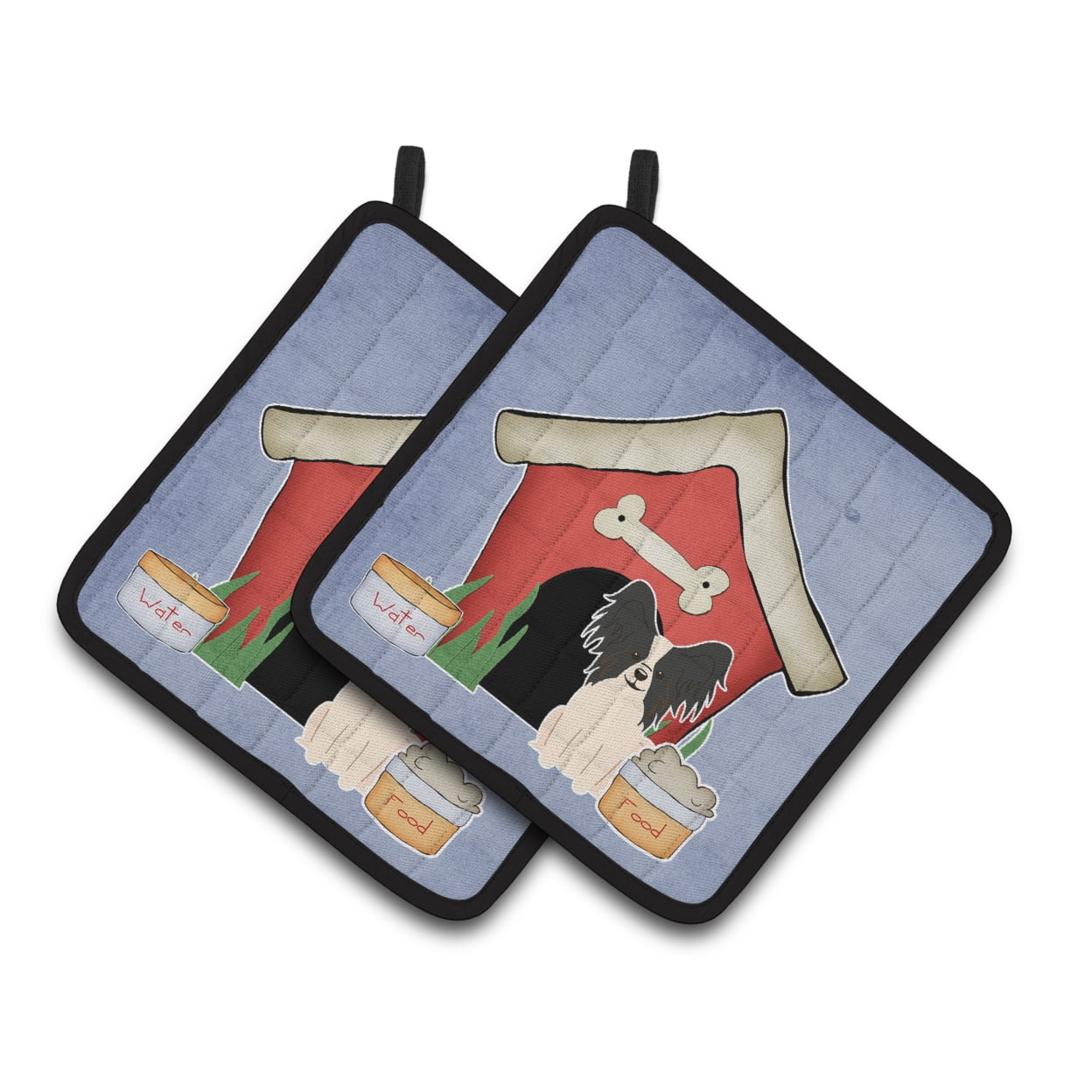 Carolines Treasures BB2830PTHD Dog House Collection Papillon Black White Pair of Pot Holders , 7.5HX7.5W, multicolor