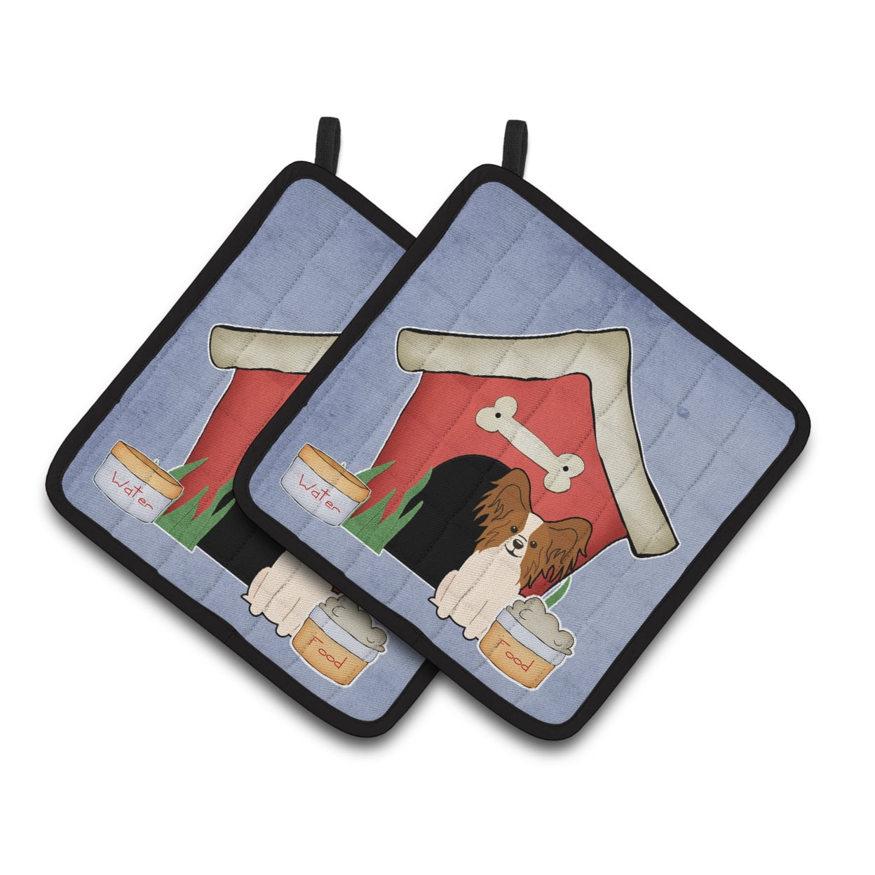 Carolines Treasures BB2832PTHD Dog House Collection Papillon Red White Pair of Pot Holders , 7.5HX7.5W, multicolor