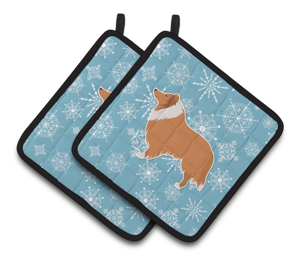 Carolines Treasures BB3516PTHD Winter Snowflake Collie Pair of Pot Holders , 7.5HX7.5W, multicolor