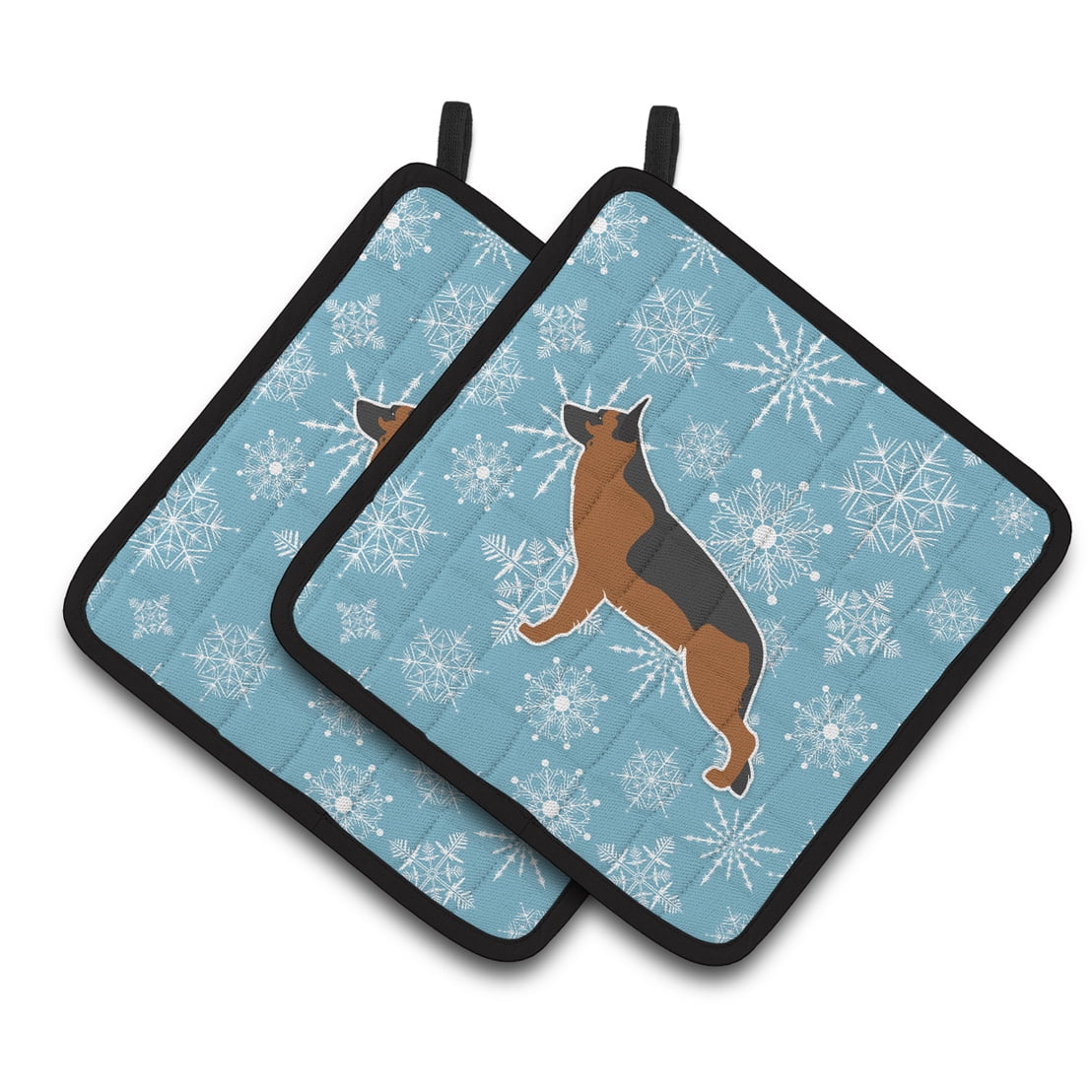 Winter Snowflake German Shepherd Pair of Pot Holders