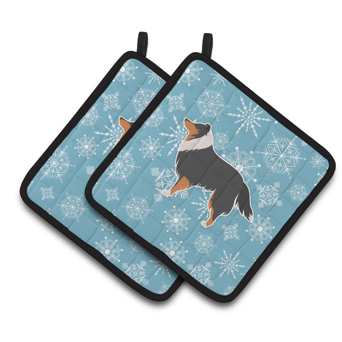Winter Snowflake Sheltie/Shetland Sheepdog Pair of Pot Holders
