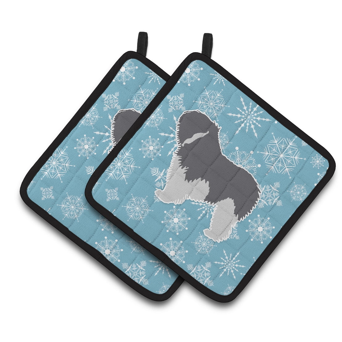 Winter Snowflake Polish Lowland Sheepdog Dog Pair of Pot Holders
