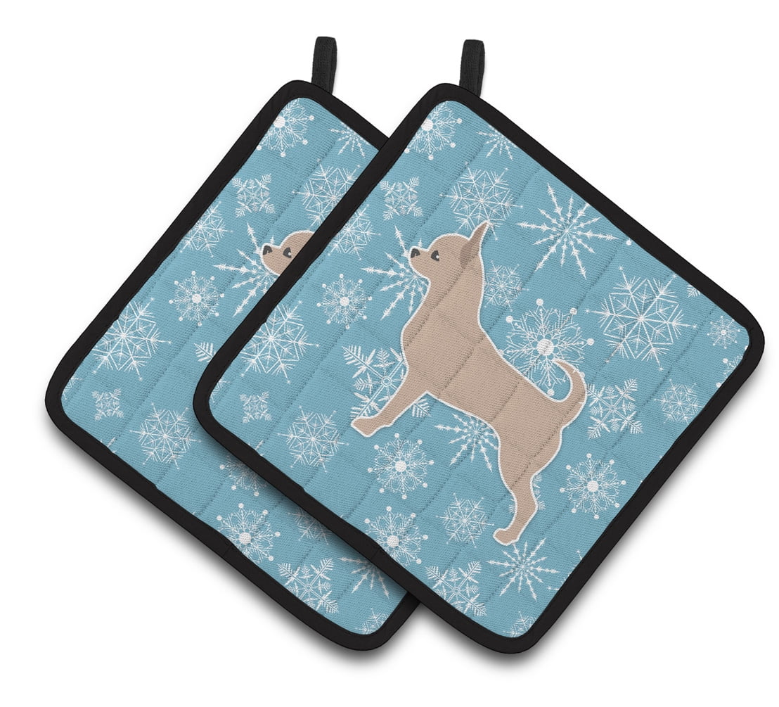 Carolines Treasures BB3550PTHD Winter Snowflake Chihuahua Pair of Pot Holders 7.5HX7.5W multicolor