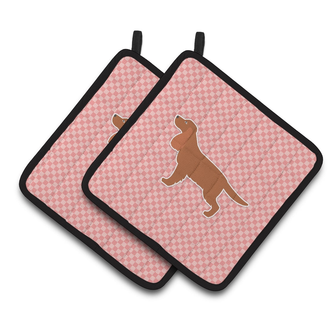 Carolines Treasures BB3612PTHD English Cocker Spaniel Checkerboard Pink Pair of Pot Holders , 7.5HX7.5W, multicolor