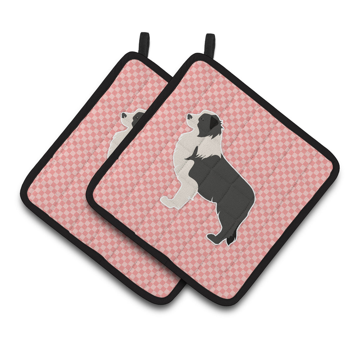 Carolines Treasures BB3623PTHD Black Border Collie Checkerboard Pink Pair of Pot Holders , 7.5HX7.5W, multicolor