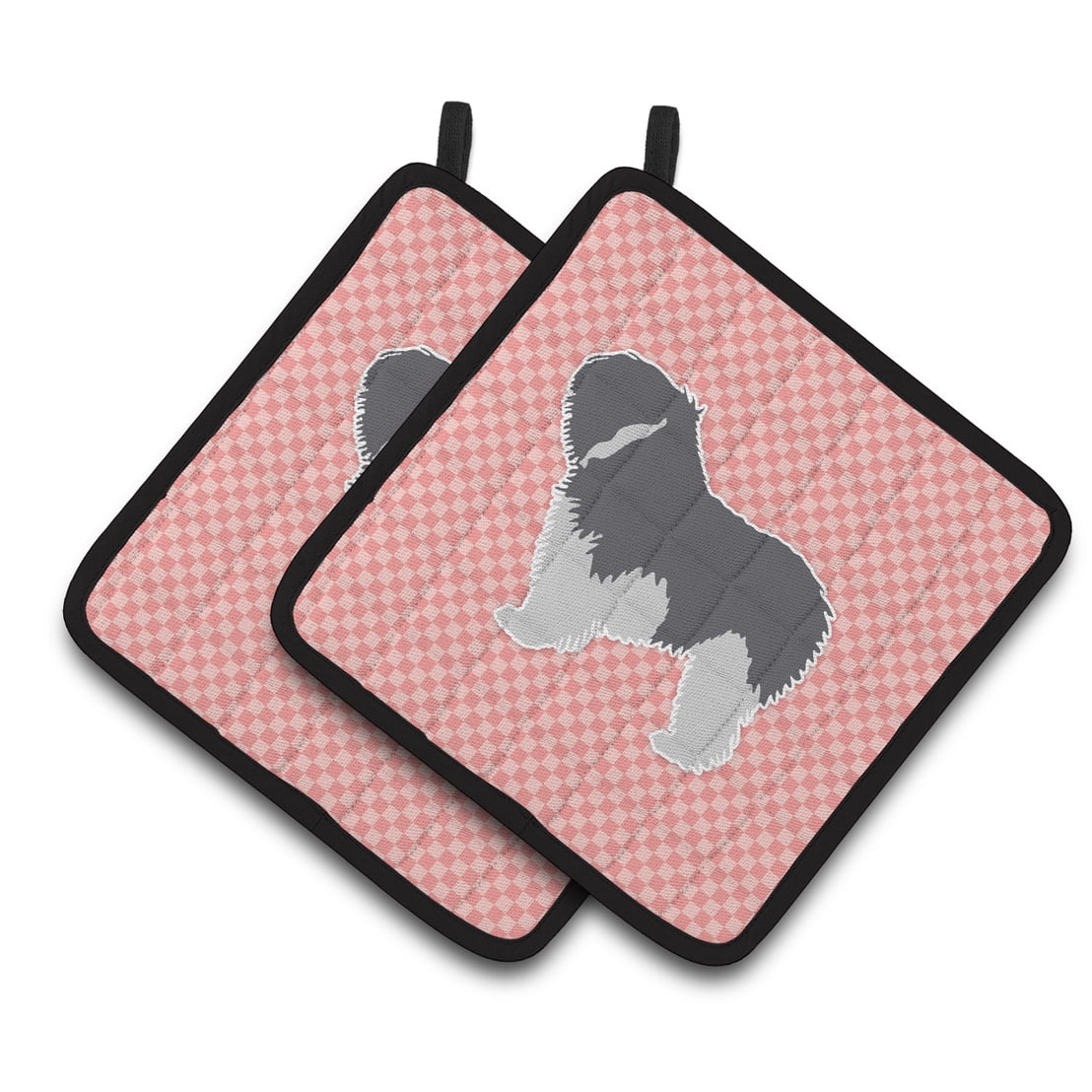 Carolines Treasures BB3632PTHD Polish Lowland Sheepdog Dog Checkerboard Pink Pair of Pot Holders