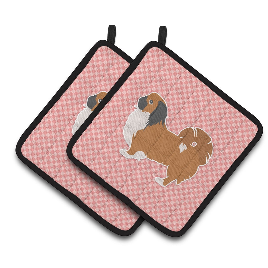 Carolines Treasures BB3638PTHD Pekingese Checkerboard Pink Pair of Pot Holders , 7.5HX7.5W, multicolor