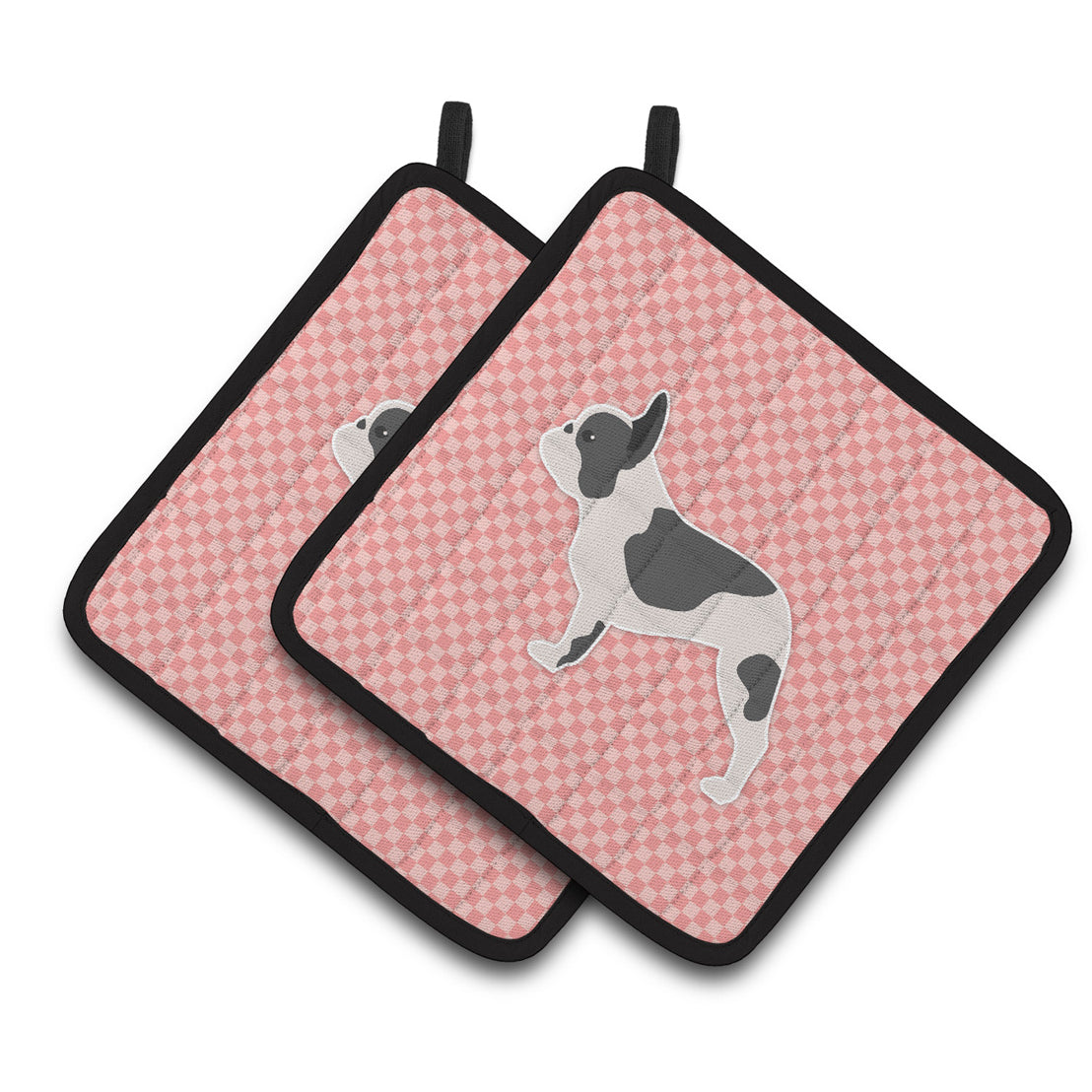 Carolines Treasures BB3641PTHD French Bulldog Checkerboard Pink Pair of Pot Holders , 7.5HX7.5W, multicolor