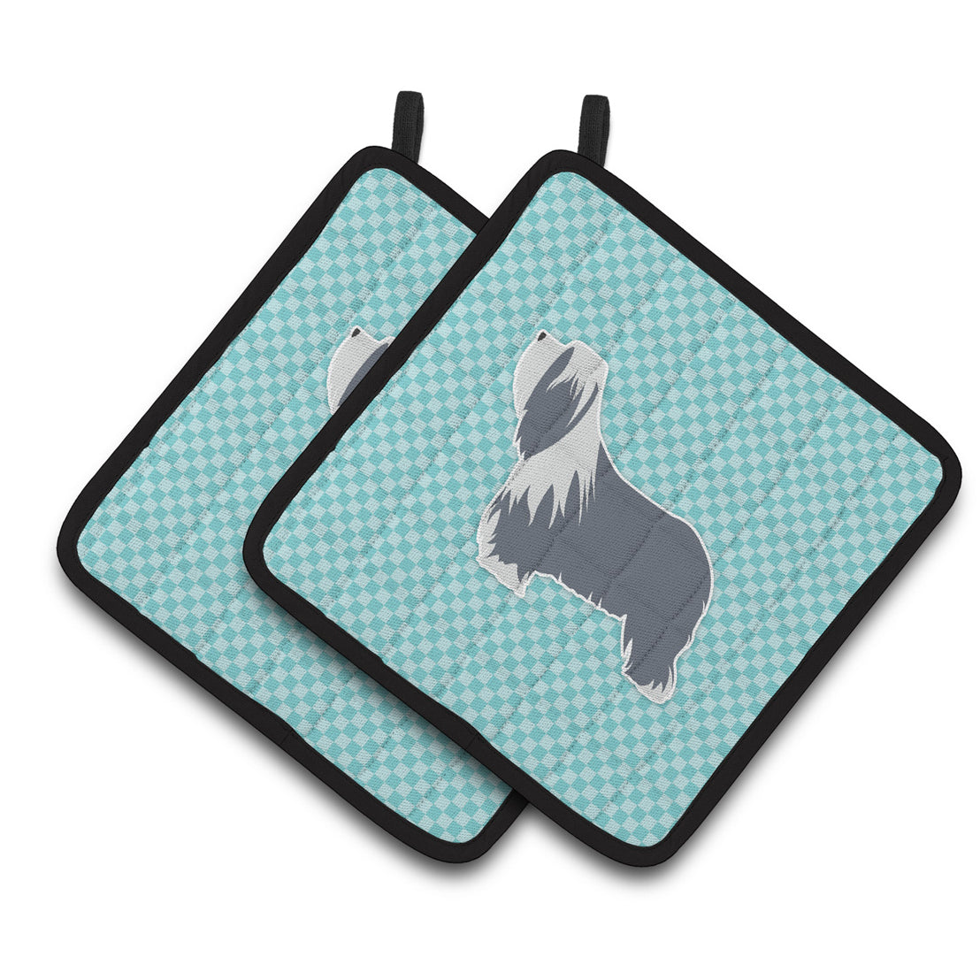 Carolines Treasures BB3717PTHD Bearded Collie Checkerboard Blue Pair of Pot Holders , 7.5HX7.5W, multicolor