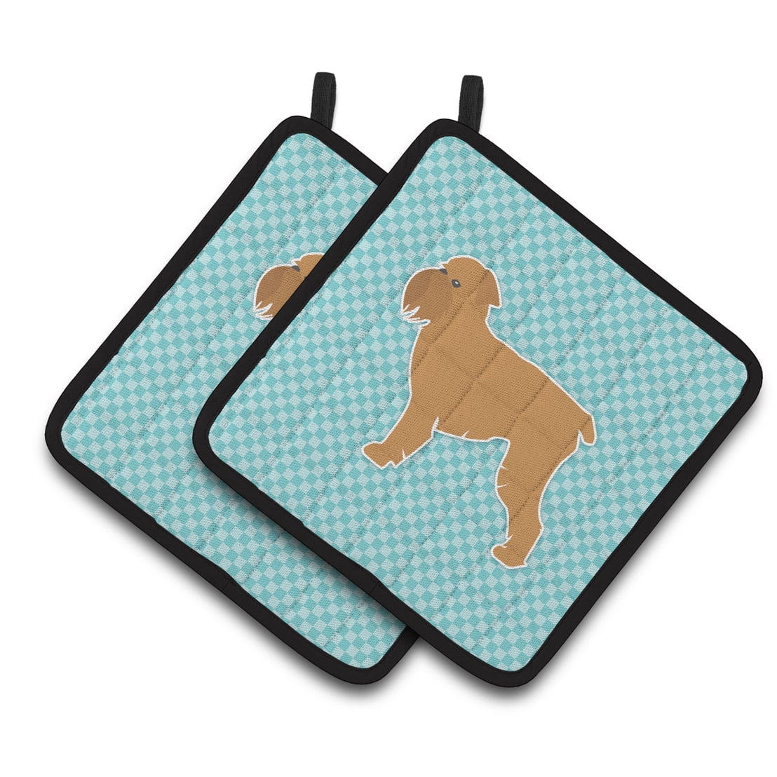 Carolines Treasures BB3740PTHD Brussels Griffon Checkerboard Blue Pair of Pot Holders , 7.5HX7.5W, multicolor