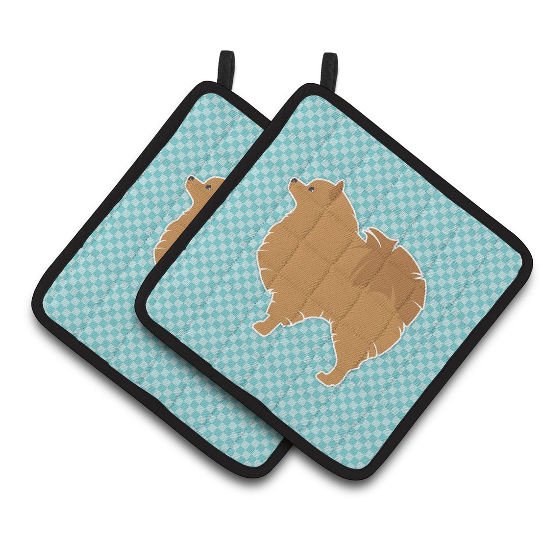 Carolines Treasures BB3742PTHD Pomeranian Checkerboard Blue Pair of Pot Holders 7.5HX7.5W multicolor