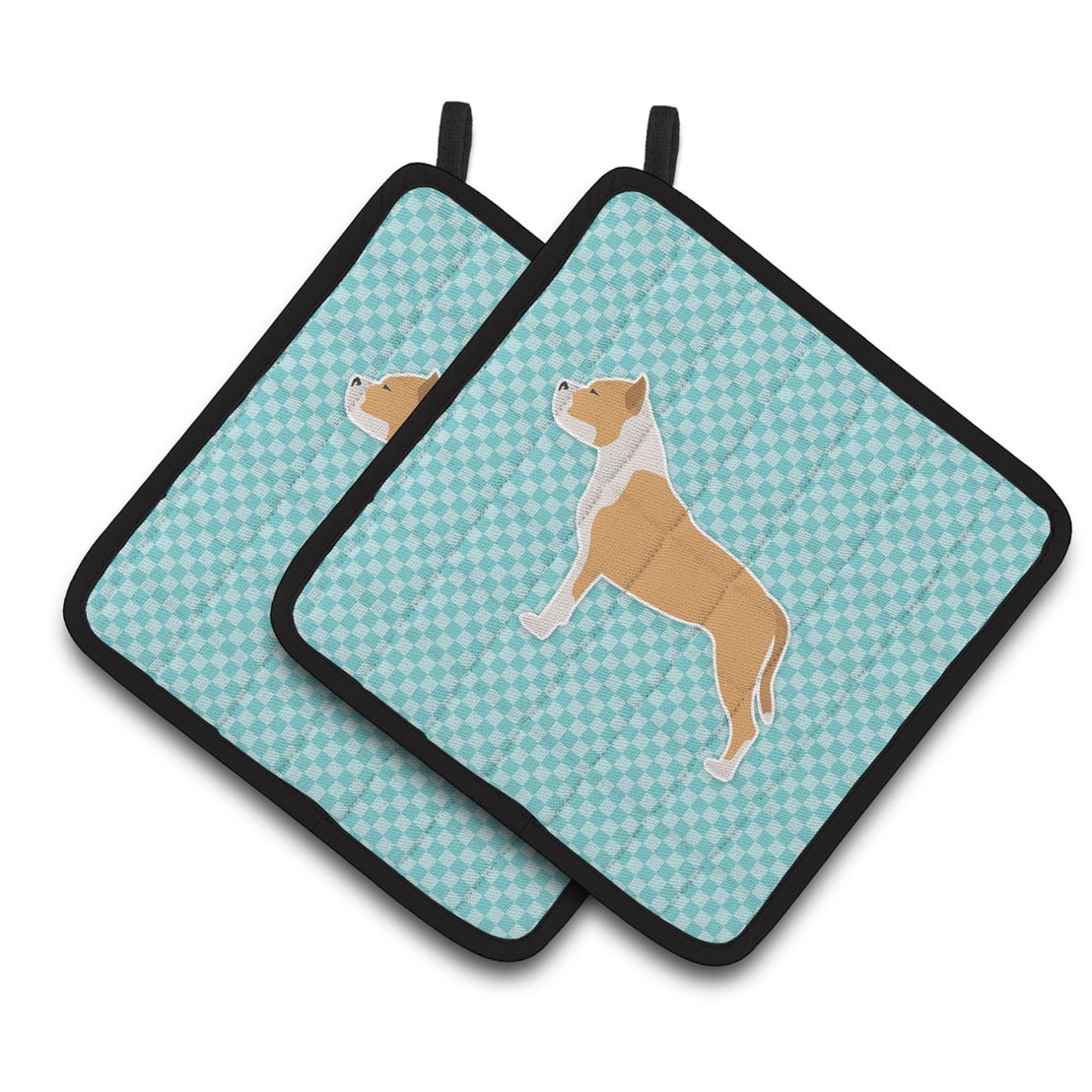 Carolines Treasures BB3754PTHD Staffordshire Bull Terrier Checkerboard Blue Pair of Pot Holders , 7.5HX7.5W, multicolor