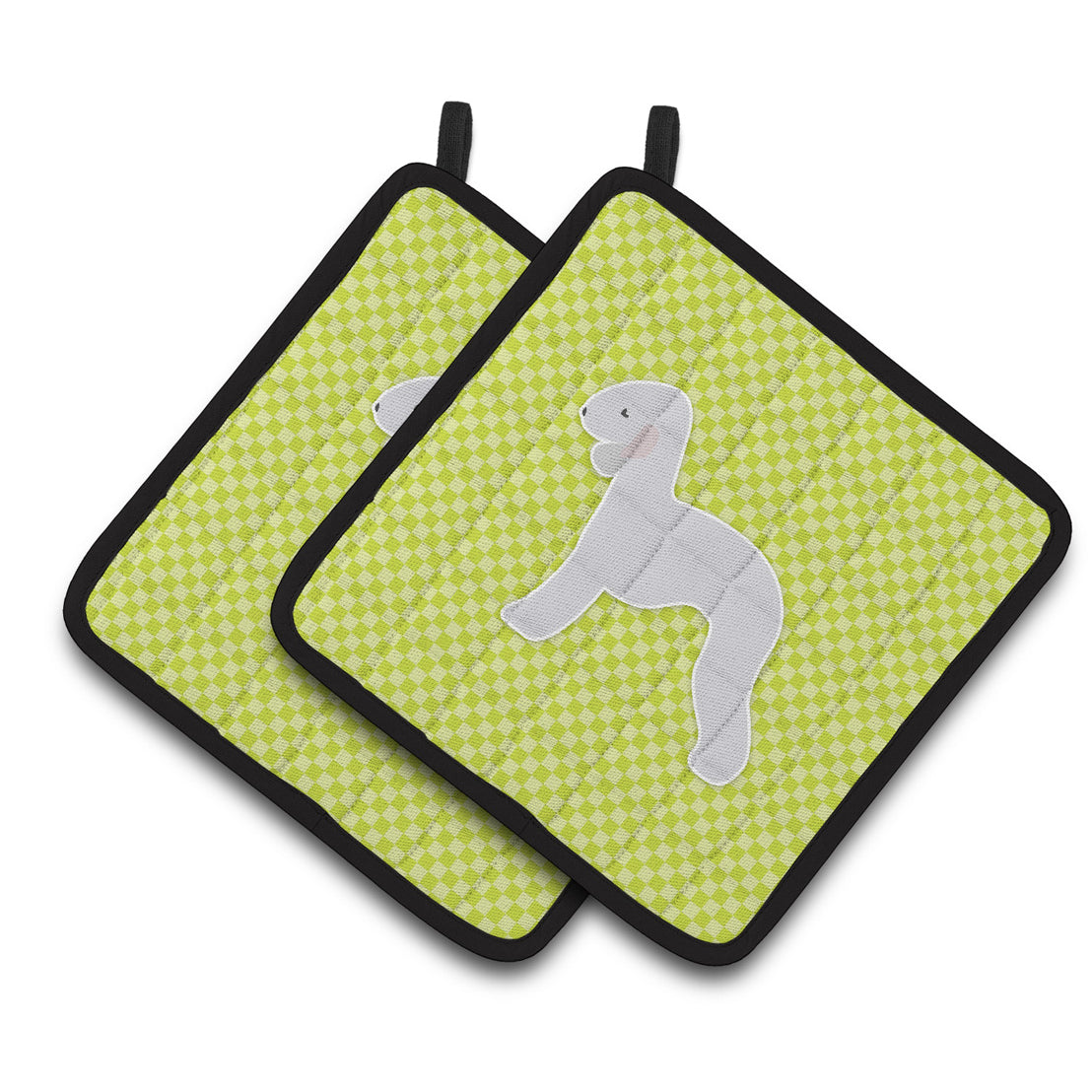 Carolines Treasures BB3794PTHD Bedlington Terrier Checkerboard Green Pair of Pot Holders 7.5HX7.5W multicolor