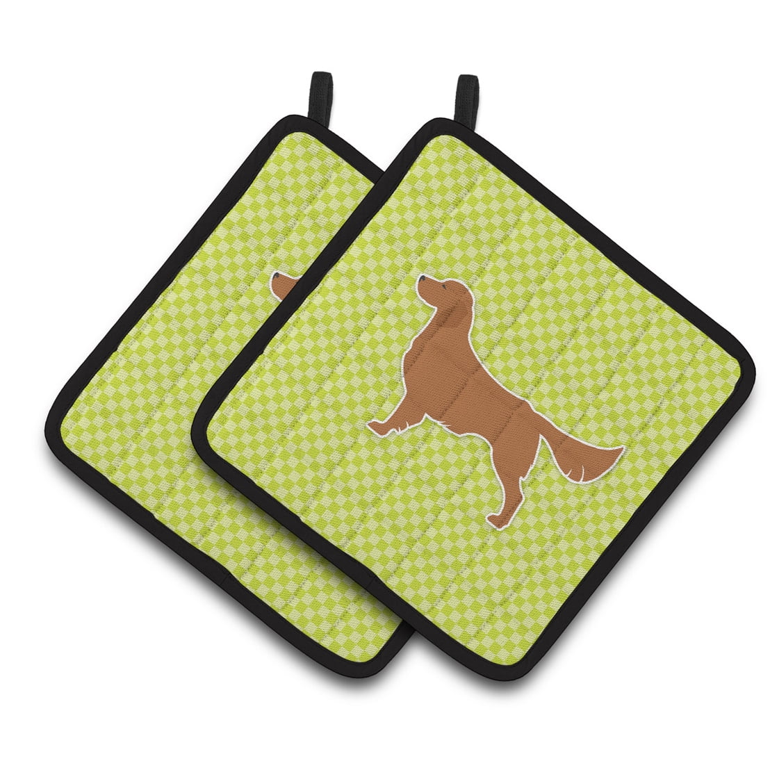 Carolines Treasures BB3804PTHD Golden Retriever Checkerboard Green Pair of Pot Holders , 7.5HX7.5W, multicolor