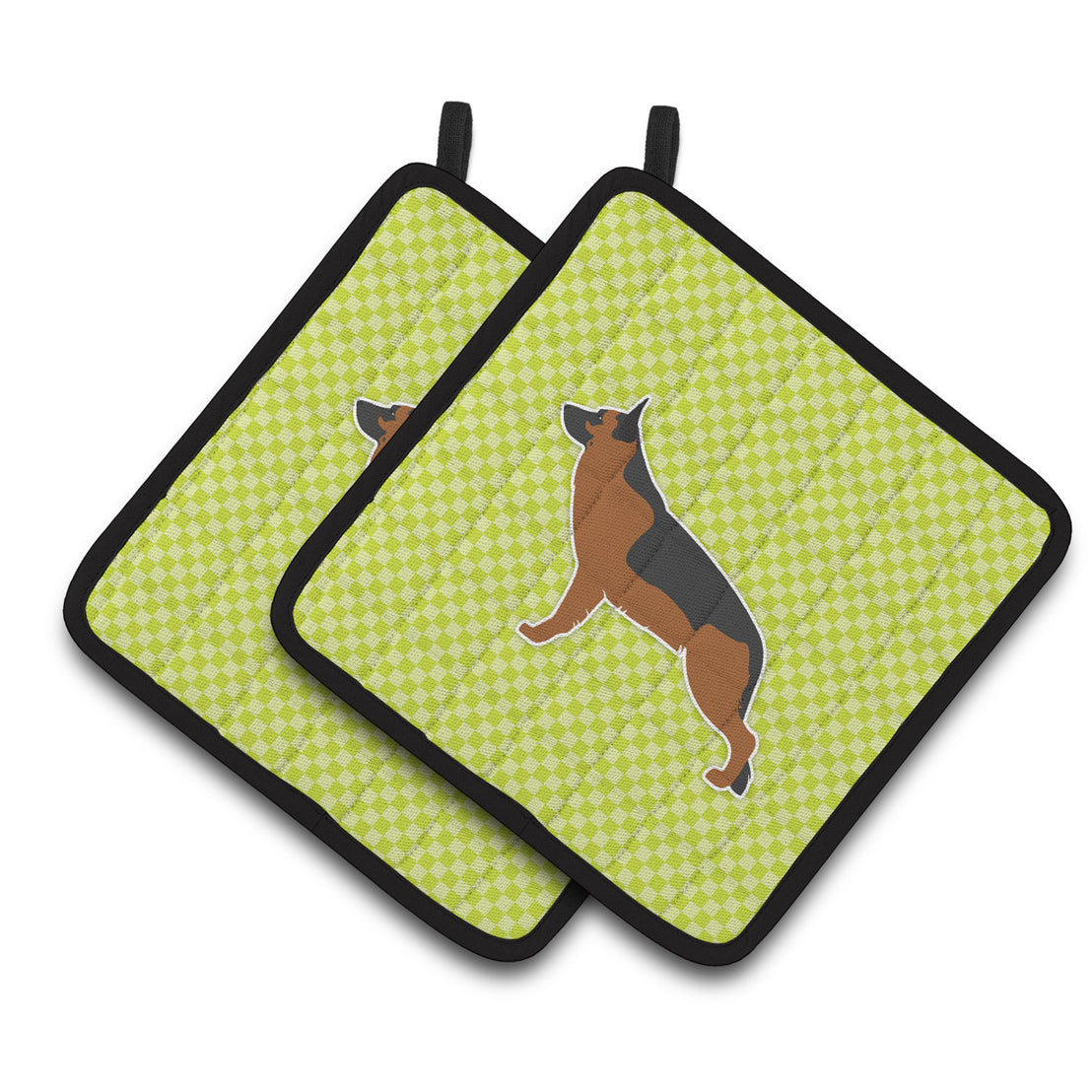 Carolines Treasures BB3824PTHD German Shepherd Checkerboard Green Pair of Pot Holders , 7.5HX7.5W, multicolor