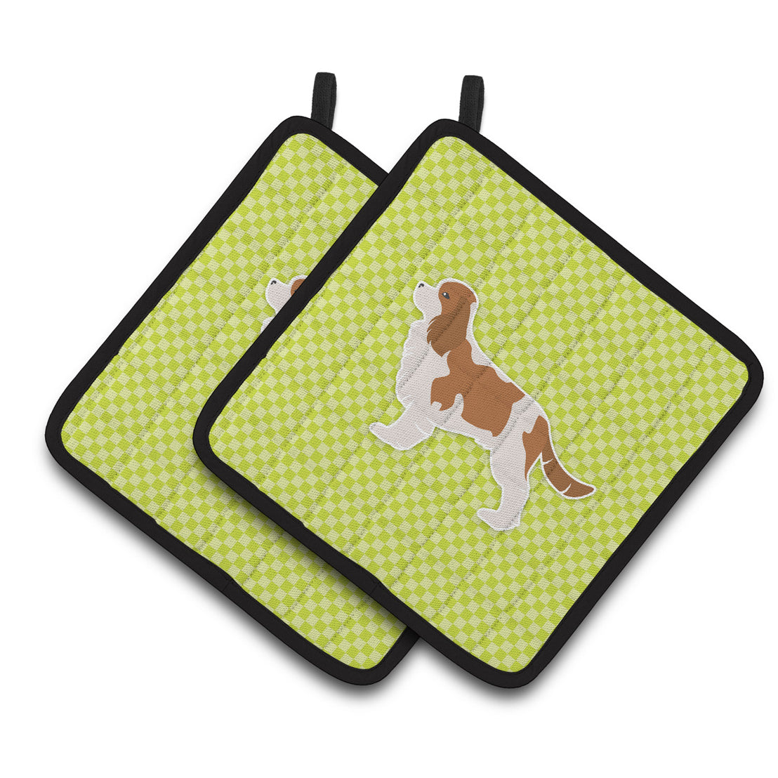 Carolines Treasures BB3849PTHD Cavalier King Charles Spaniel Checkerboard Green Pair of Pot Holders , 7.5HX7.5W,
