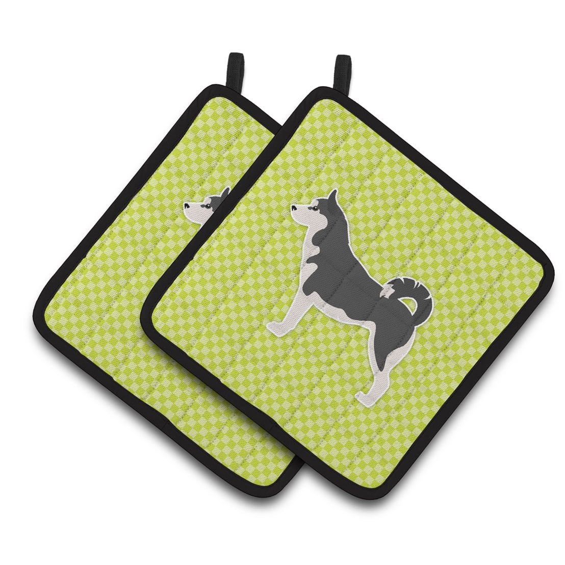 Carolines Treasures BB3880PTHD Siberian Husky Checkerboard Green Pair of Pot Holders , 7.5HX7.5W, multicolor