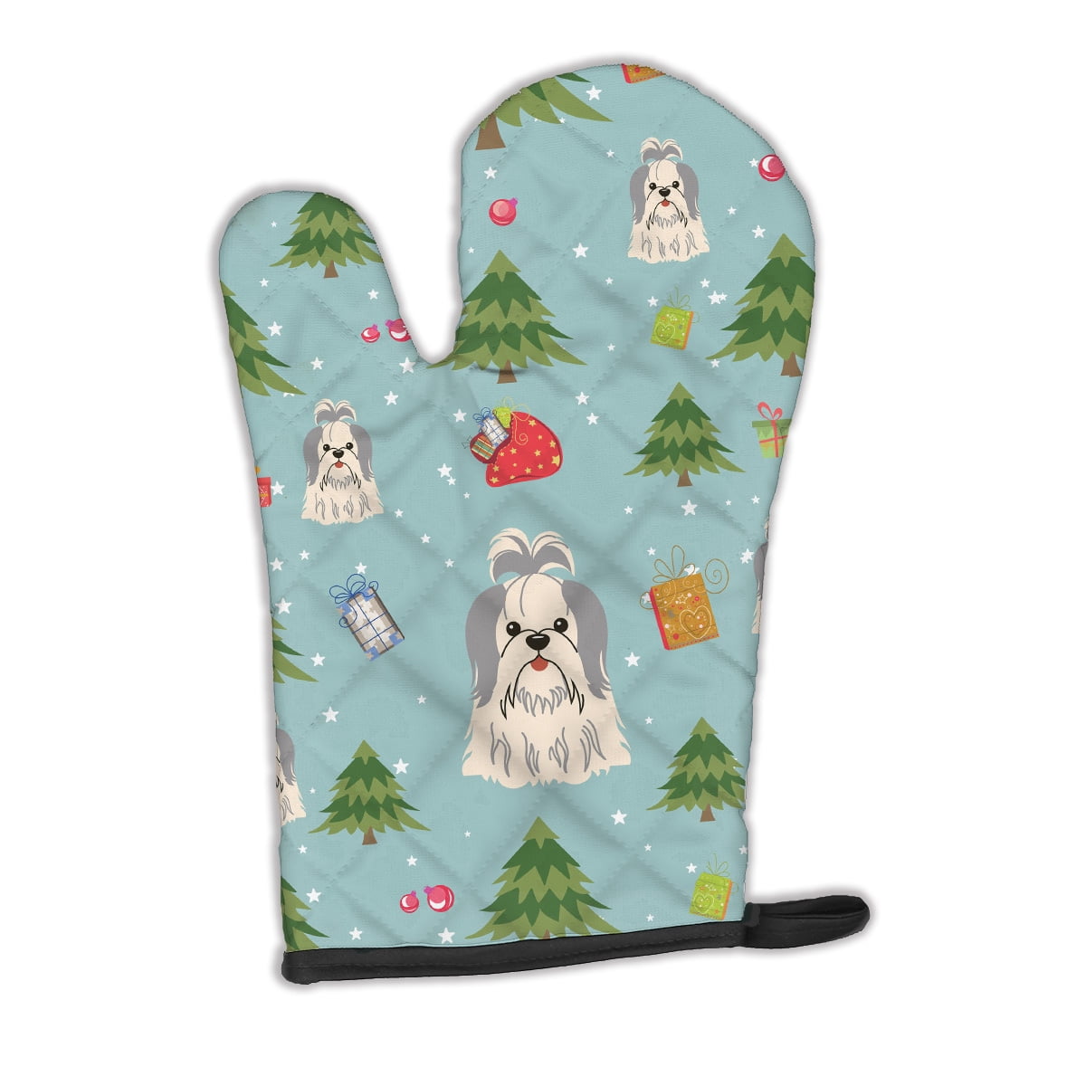 Carolines Treasures BB4745OVMT Christmas Shih Tzu Silver White Oven Mitt Large multicolor
