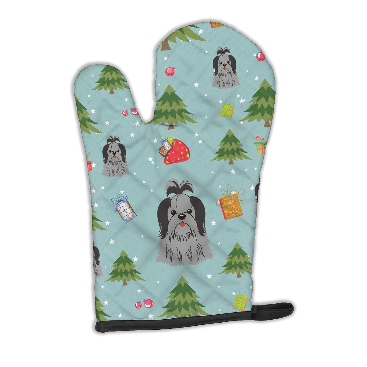 Christmas Shih Tzu Black Silver Oven Mitt
