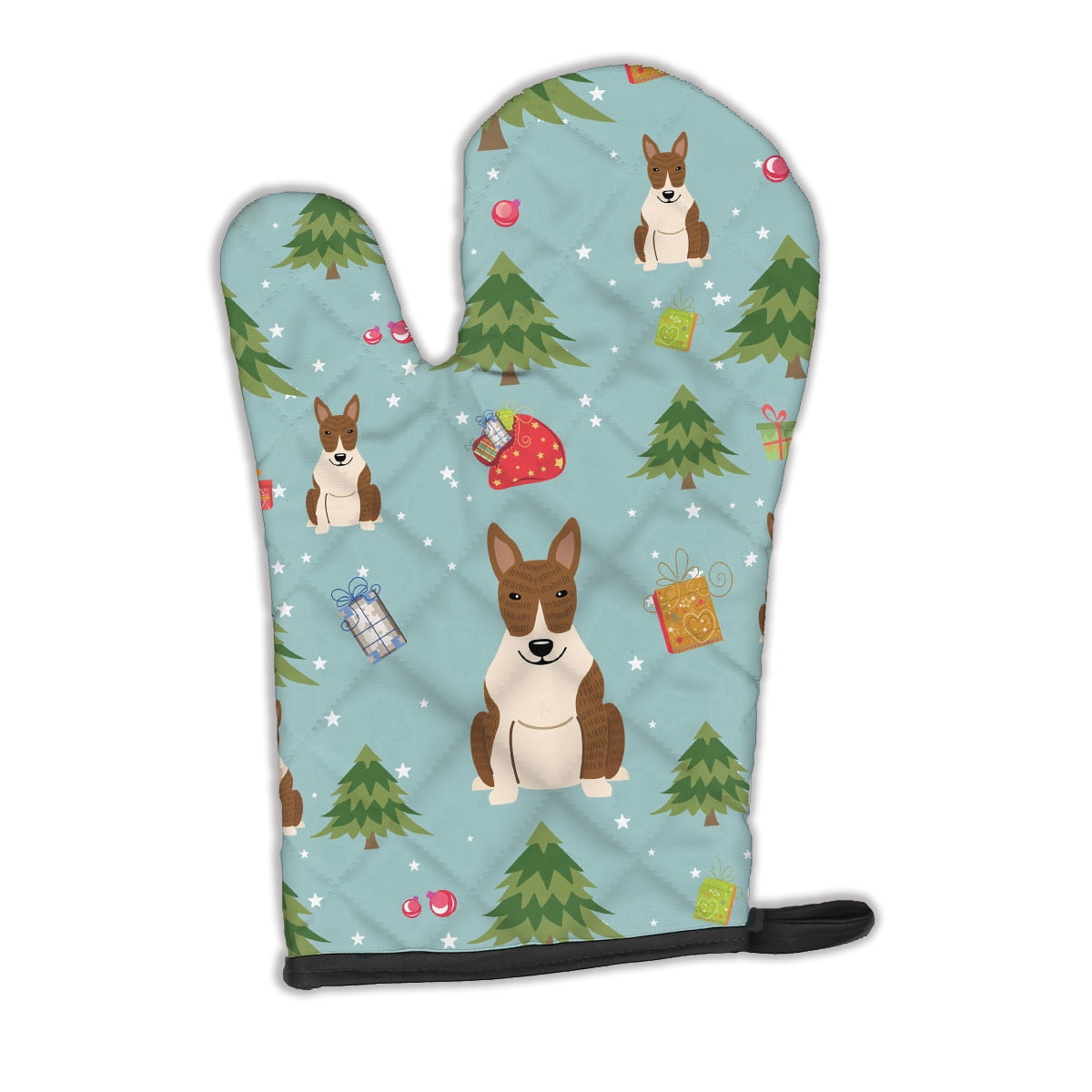 Carolines Treasures BB4797OVMT Christmas Bull Terrier Brindle Oven Mitt Large multicolor