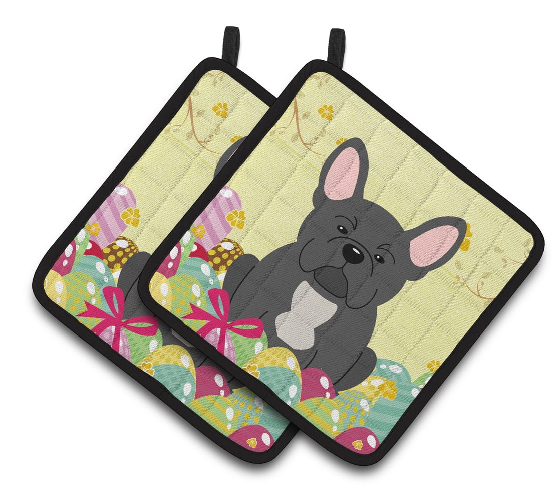 Carolines Treasures BB6014PTHD Easter Eggs French Bulldog Black Pair of Pot Holders