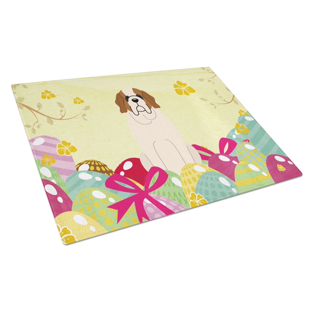 Carolines Treasures BB6035LCB Easter Eggs Saint Bernard Glass Cutting Board Large, 12H x 16W, multicolor