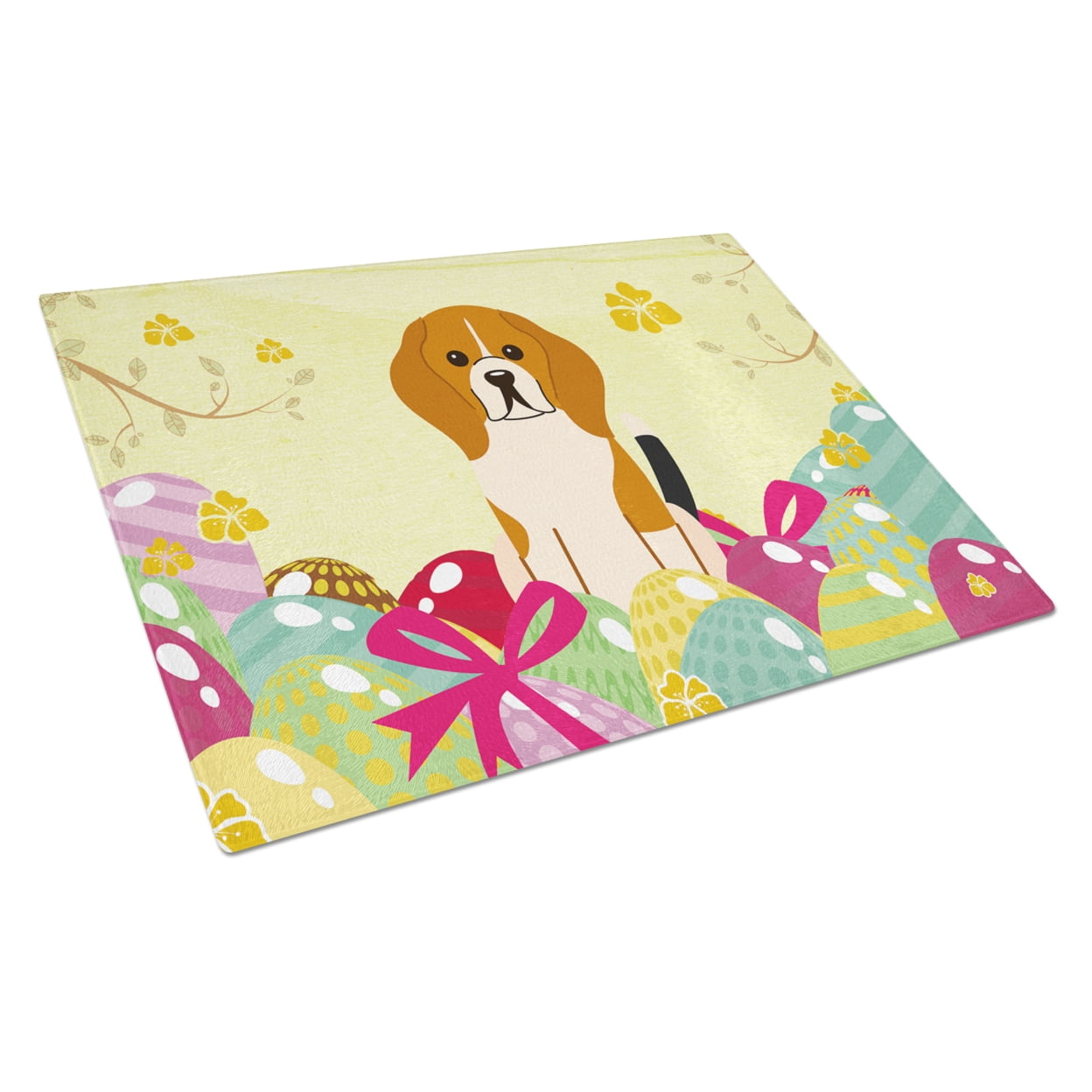 Carolines Treasures BB6040LCB Easter Eggs Beagle Tricolor Glass Cutting Board Large, 12H x 16W, multicolor