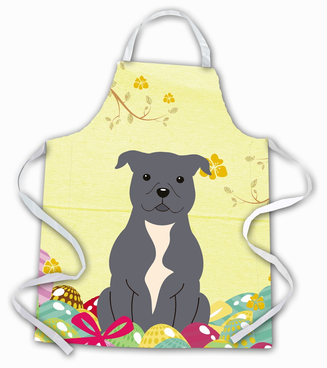 Carolines Treasures BB6046APRON Easter Eggs Staffordshire Bull Terrier Blue Apron Large multicolor