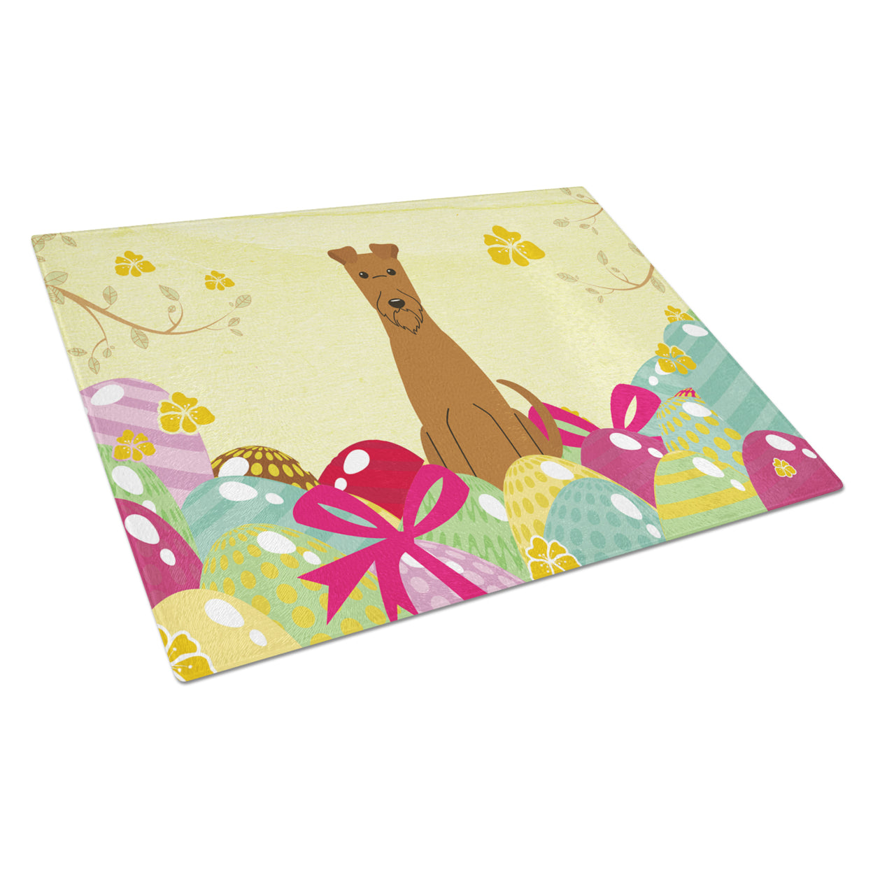 Carolines Treasures BB6062LCB Easter Eggs Irish Terrier Glass Cutting Board - Large